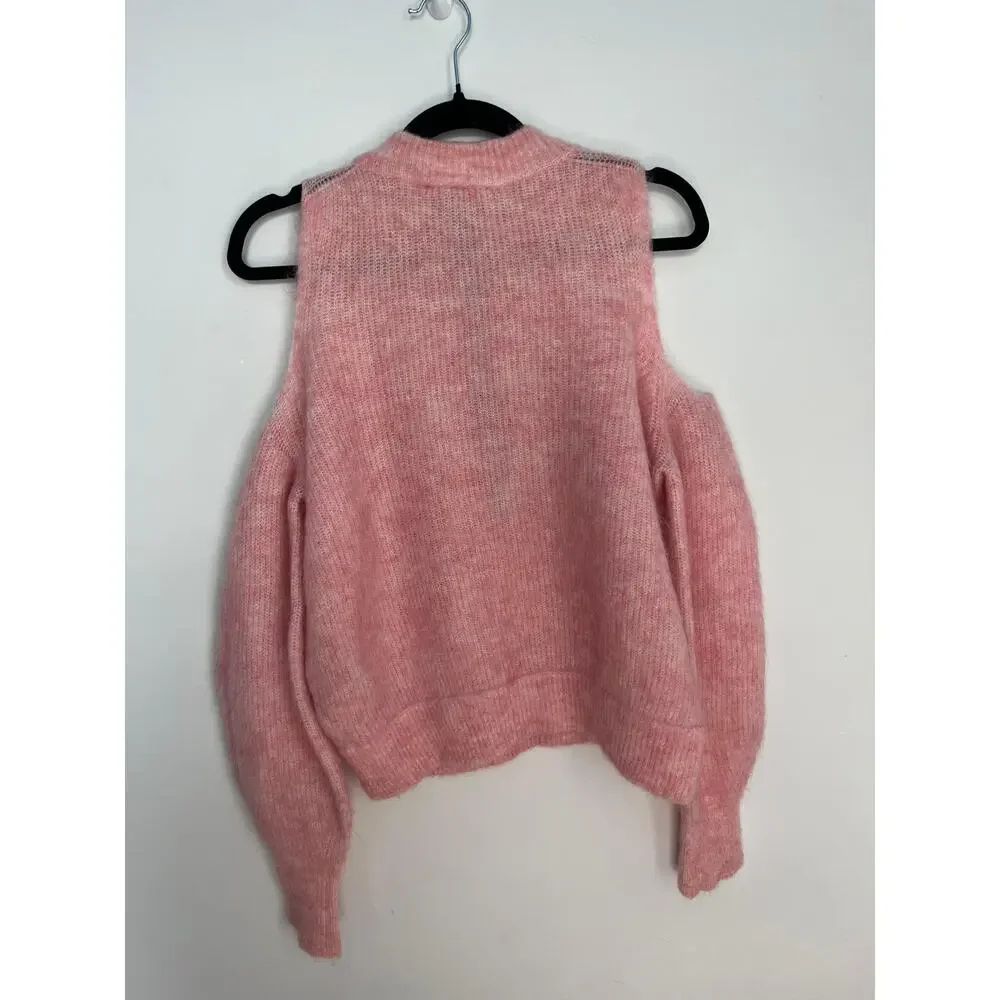 Diesel Cold Shoulder Mohair‎ Blend Sweater Women S Pink Fuzzy Knit Pullover